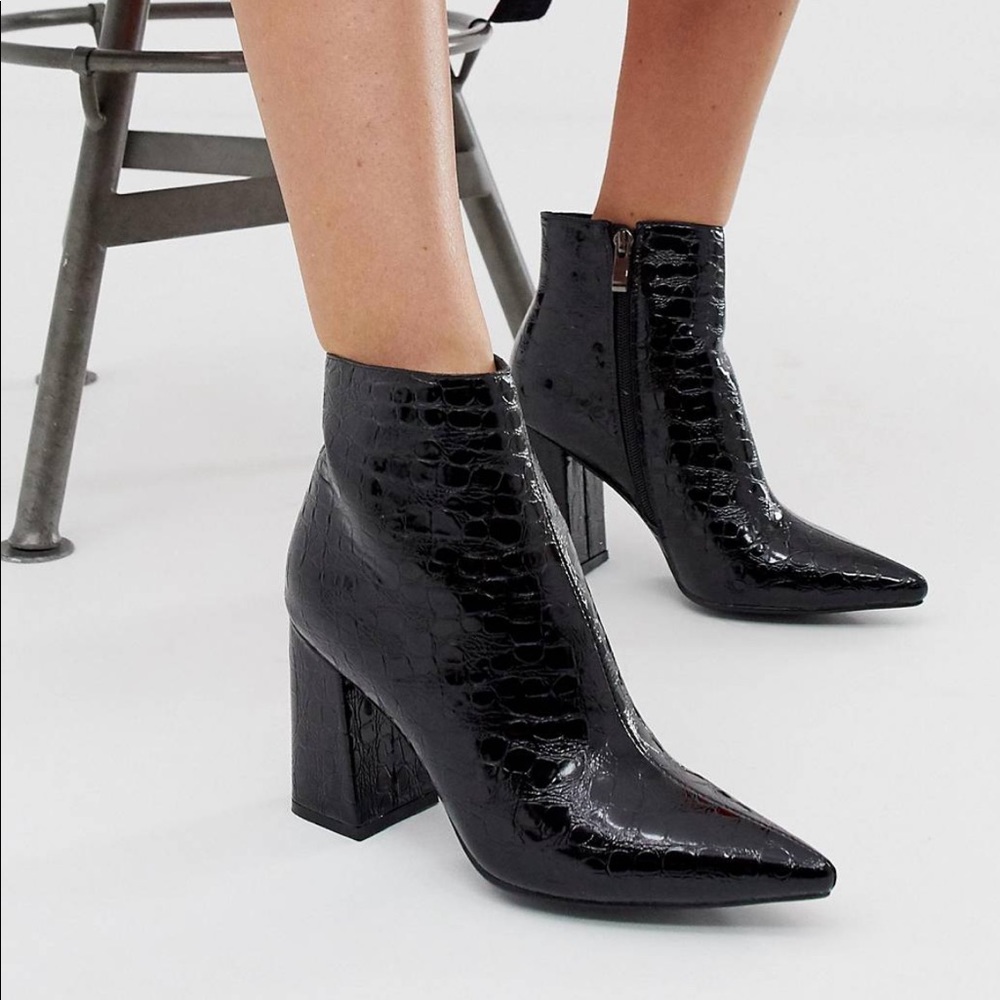 ASOS Public Desire Hollie black croc heeled boots